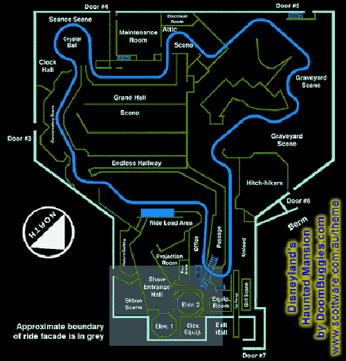 Ride Layout for The Haunted Mansion in Disneyland