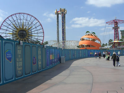 Paradise Bay is surrounded by colorful construction walls.