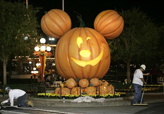 Giant Mickey pumpkin located on Main Street